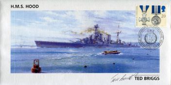 HMS Hood. FDC hand signed by Ted Briggs, who at the time of signing was the last living of only