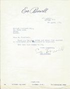 Music Eve Boswell TLS typed signed letter 1052 on her own personal letterhead, replying to an