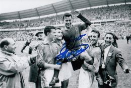 Autographed Just Fontaine 6 X 4 Photo B/W, Depicting French Forward Just Fontaine Being Carried