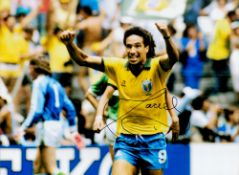 Football Careca signed 16x12 colour photo pictured while playing for Brazil in the 1986 World Cup