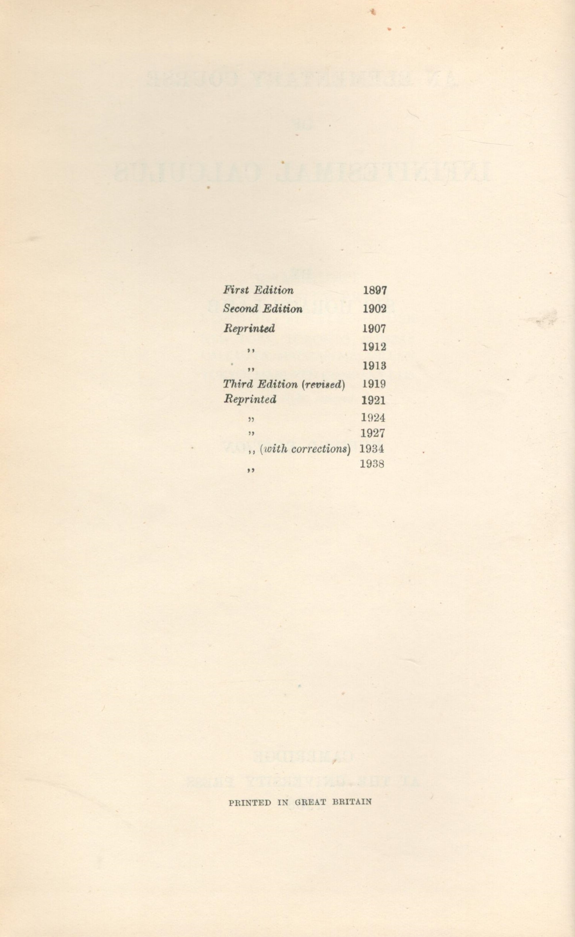 An Elementary Course of Infinitesimal Calculus by Sir Horace Lamb Hardback Book 1938 Revised Edition - Image 6 of 6