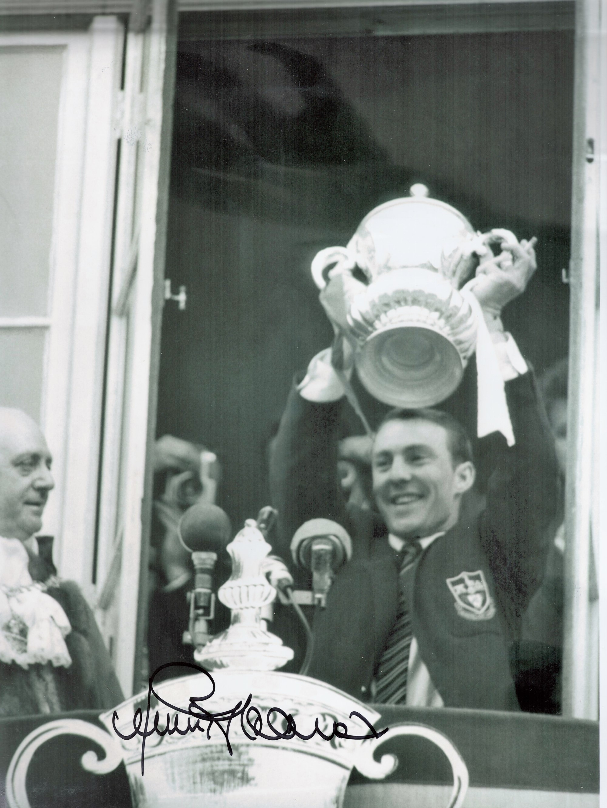 Jimmy Greaves signed 16x12 black and white photo pictured with the FA Cup during his time with - Image 2 of 2