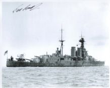 HMS Hood. 8x10 inch photo hand signed by Ted Briggs, who at the time of signing was the last