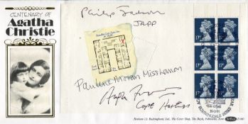 Agatha Christie FDC signed by Hugh Fraser, Pauline Moran and Philip Jackson who starred in the TV