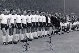 Autographed West Germany 12 X 8 Photo B/W, Depicting West German Players Lining Up Shoulder To