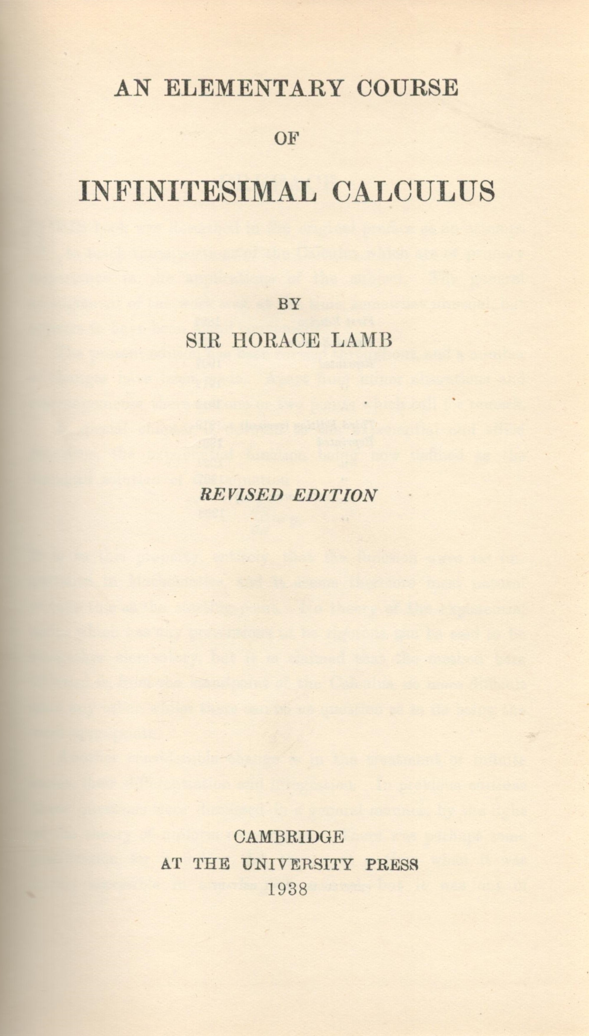 An Elementary Course of Infinitesimal Calculus by Sir Horace Lamb Hardback Book 1938 Revised Edition - Image 5 of 6