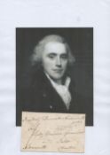 Former Prime Minister, Henry Addington vintage signature piece featuring a signed page affixed to an
