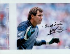 Football Peter Shilton signed 15x12 colour photo pictured while playing for England. Good condition.