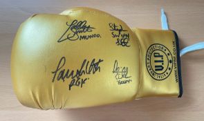 Smith Brothers multi signed Gold Boxing Gove signature includes all four Liverpool fighters Paul,