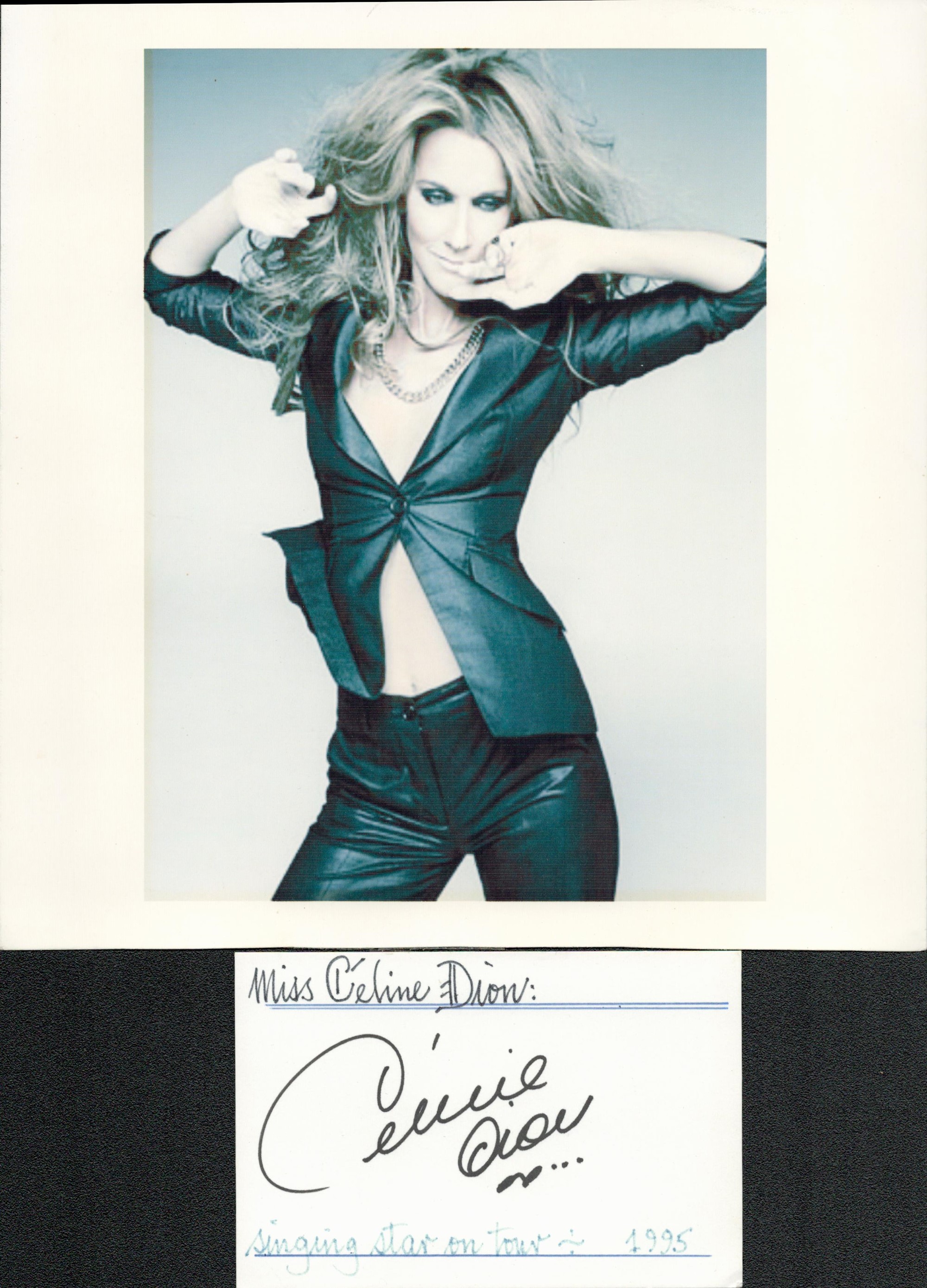 Celine Dion signed 4x3 white card comes with 10x8 colour photo. Good condition. All autographs