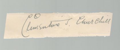 Clementine Churchill signed 5x2 approx Album page cutting. Clementine Ogilvy Spencer Churchill,