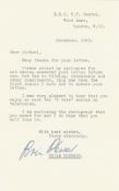 Actor Brian Blessed TLS typed signed letter 1963 thanking for compliments for his role in Z cars.