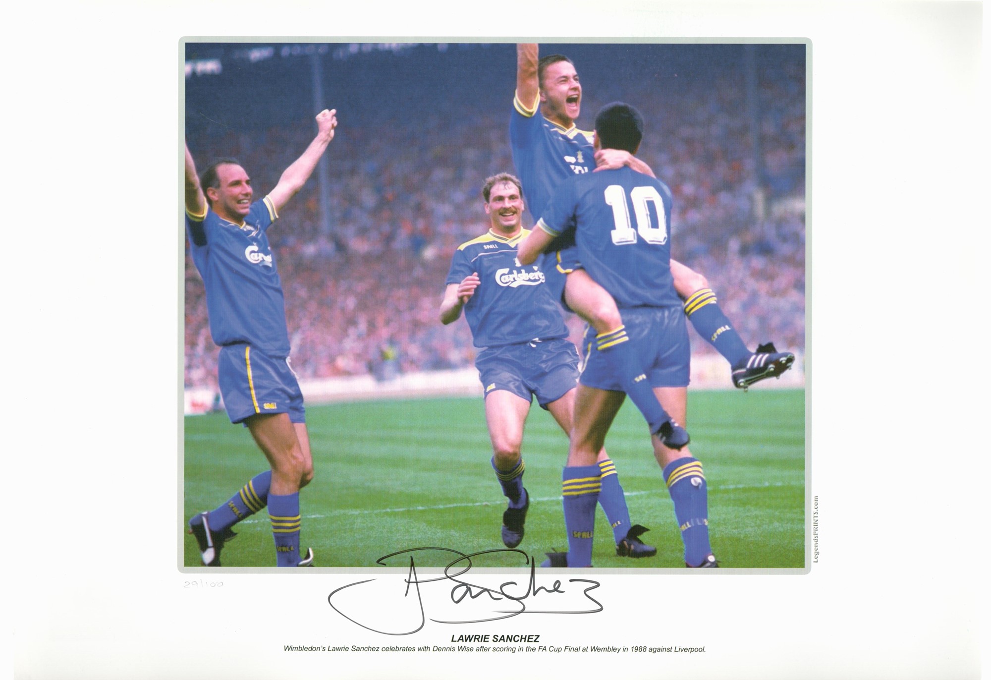 Football Lawrie Sanchez signed 16x12 colour print pictured celebrating after scoring for Wimbledon - Image 2 of 2