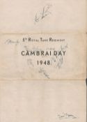 Military, 5th Royal Tank Regiment vintage multi signed Cambrai Day 1948 dinner menu features