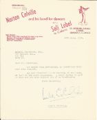 Music Norton Colville typed signed letter 1952 on his personal letterhead, replying to a fan. Good