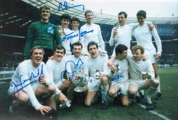 Autographed Leeds United 12 X 8 Photo colour, Depicting Leeds United Players Celebrating With The