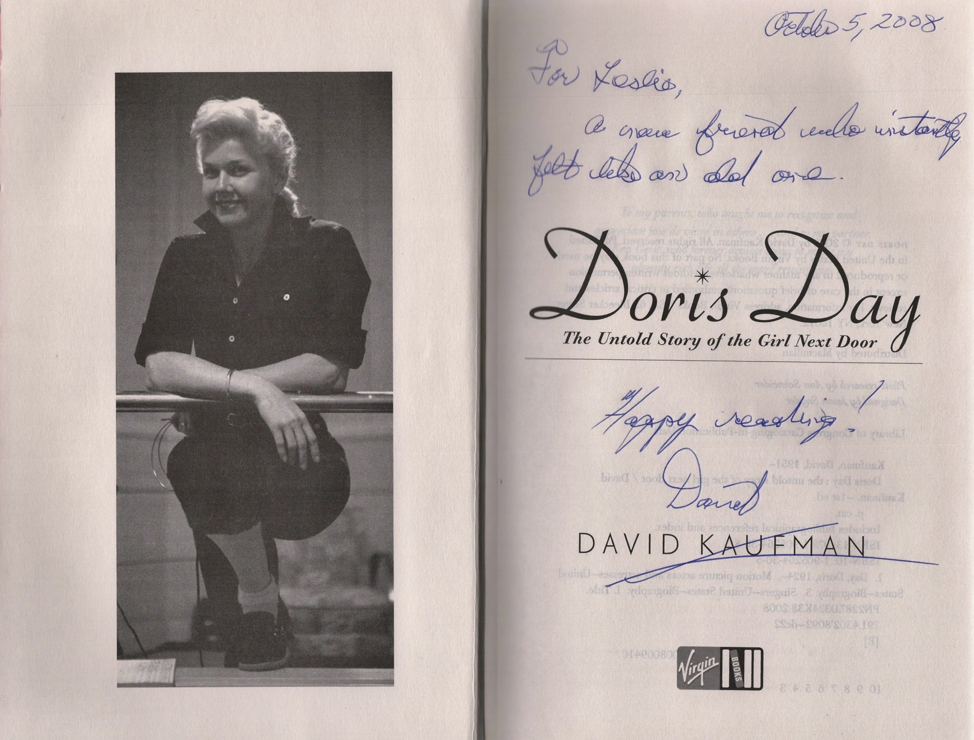 David Kaufman signed hardback book Doris Day The Untold Story of the Girl Next Door dedicated lot is - Image 3 of 4