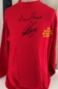 Geoff Hurst and Martin Peters signed 1966 Retro replica England world cup shirt. Good condition. All