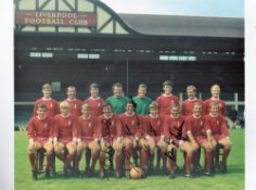 Liverpool Legends multi signed 16x12 colour photo signatures include Tommy Smith, Ron Yeats and