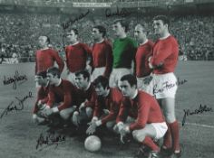 Autographed Man United 16 X 12 Photo colour, Depicting Players Posing For A Team Photo Prior To A