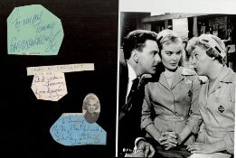 Shirley Eaton, Dora Bryan and Bob Monkhouse Multi Signed A4 Sheet. Also includes an unsigned black