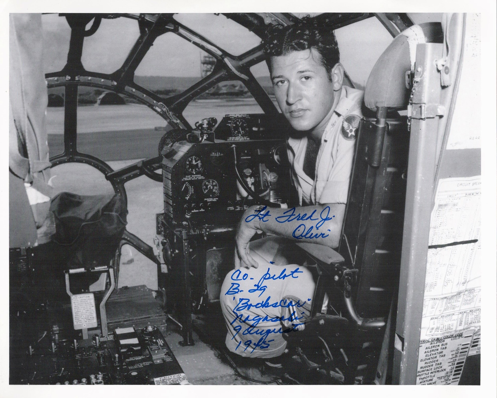 Fred Olivi Co Pilot the B29 bomber Bockscar, that took part in the second nuclear attack of the