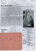 Rex Harrison signed 5x4 Album Page. Harrison was an English actor. Harrison began his career on