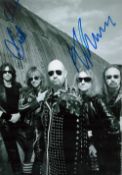 K. K. Downing and Scott Travis signed 12x8 black and white photo. 1 other signature From the band