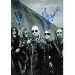 K. K. Downing and Scott Travis signed 12x8 black and white photo. 1 other signature From the band