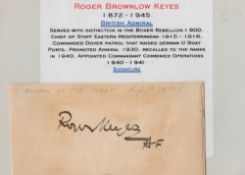 Roger Keyes, 1st Baron Keyes signed 5x3 album page cutting. Admiral of the Fleet Roger John Brownlow