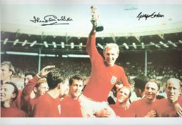 Football Jack Charlton and George Cohen signed 20x14 1966 World Cup Winners print picturing the