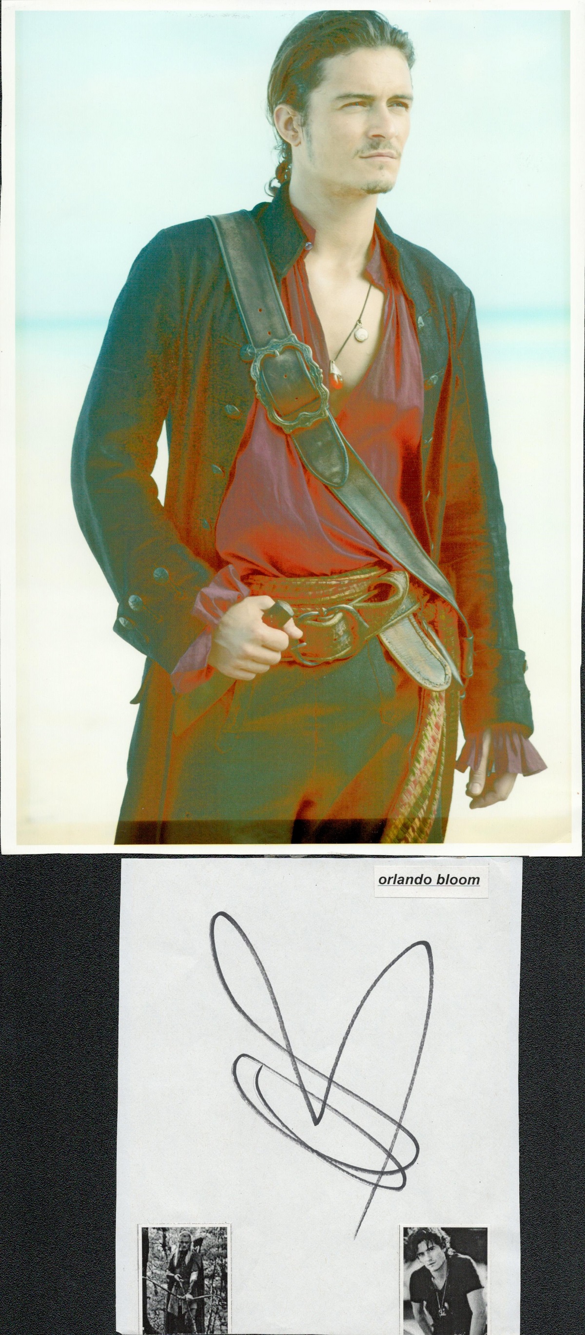 Orlando Bloom signed 6x5 album page comes with 10x8 Pirates of the Caribbean colour photo. Good