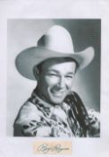 Roy Rogers signed 3x1 album page cutting affixed to A4 black and white photo print. Good