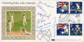 Cricket Legends Multi signed Cricketing Links with Australia Benham FDC INCLUDES 7 legends of the