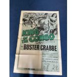 King Of The Congo Movie Poster Starring Buster Crabbe in 1952. Approved Stamp on top of poster.