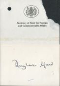 Douglas Home signed 3 x 4 signed white card. Home was the Prime Minister of the United Kingdom