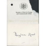 Douglas Home signed 3 x 4 signed white card. Home was the Prime Minister of the United Kingdom