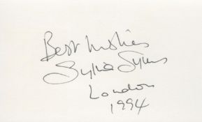 Actor Sylvia Syms signed 5x3 white card dated 1994. Good condition. All autographs come with a