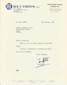 Music Tony Hatch signed typed letter on Pye records letterhead replying to an autograph request