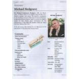 Sir Michael Redgrave signed 3x1 irregular album page cutting. Sir Michael Scudamore Redgrave CBE (20