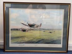 Robert Stanford Tuck Signed Robert Taylor Print. Titled Dawn Scramble. Also signed by the Artist