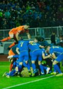 Football Arijanet Muric signed 12x8 colour photo pictured celebrating while playing for Kosovo.