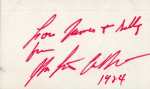 Kenneth Galbraith signed 6x4 white card. Good condition. All autographs come with a Certificate of