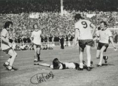 Football Charlie George signed 16x12 black and white photo pictured after scoring his iconic goal
