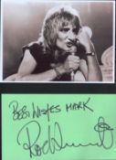 Rod Stewart 12x8 mounted signature piece includes signed album page and vintage black and white