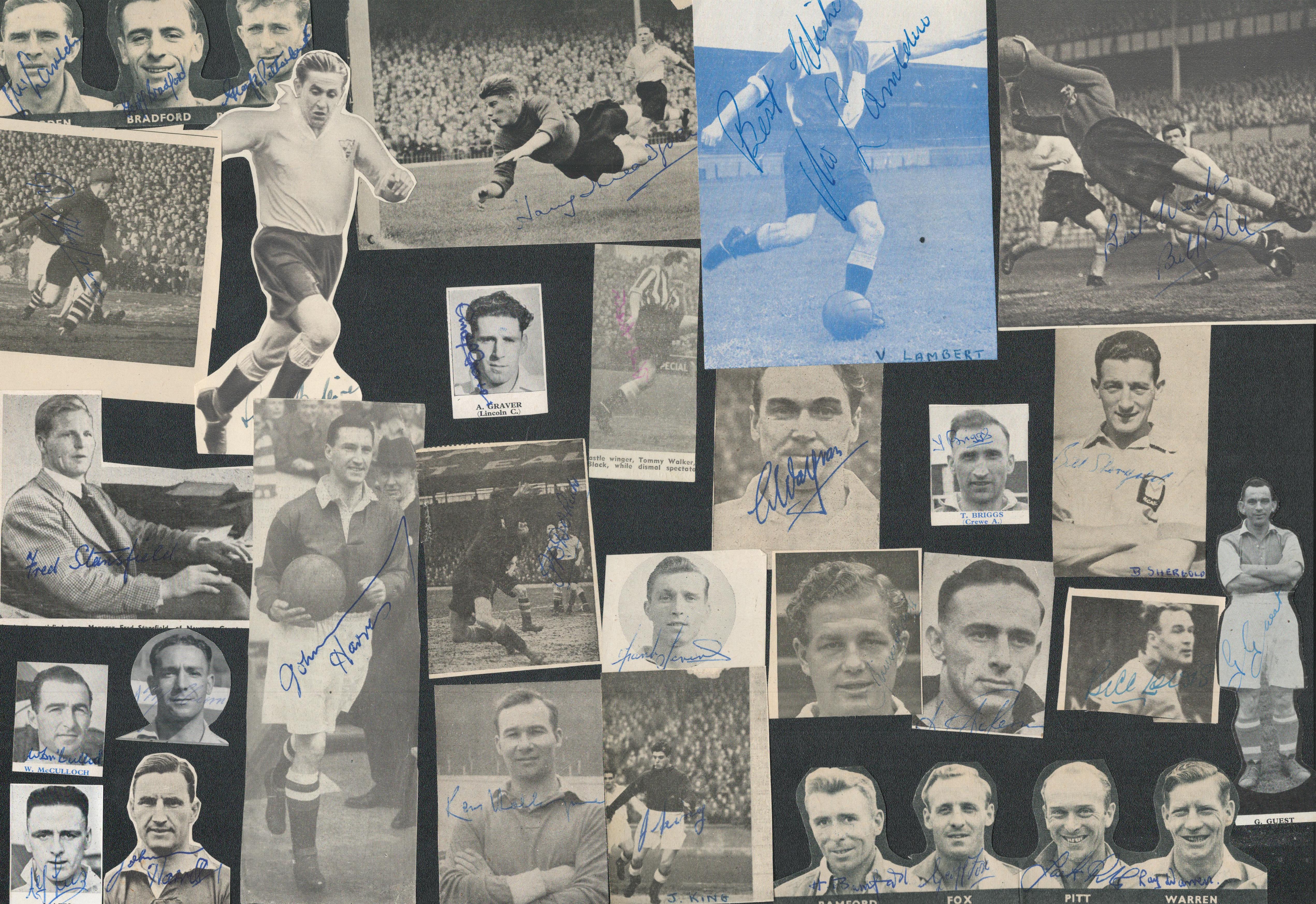 1950s Top flight Football Signature Collection on Newspaper Clippings Over 50 Signatures. Signatures