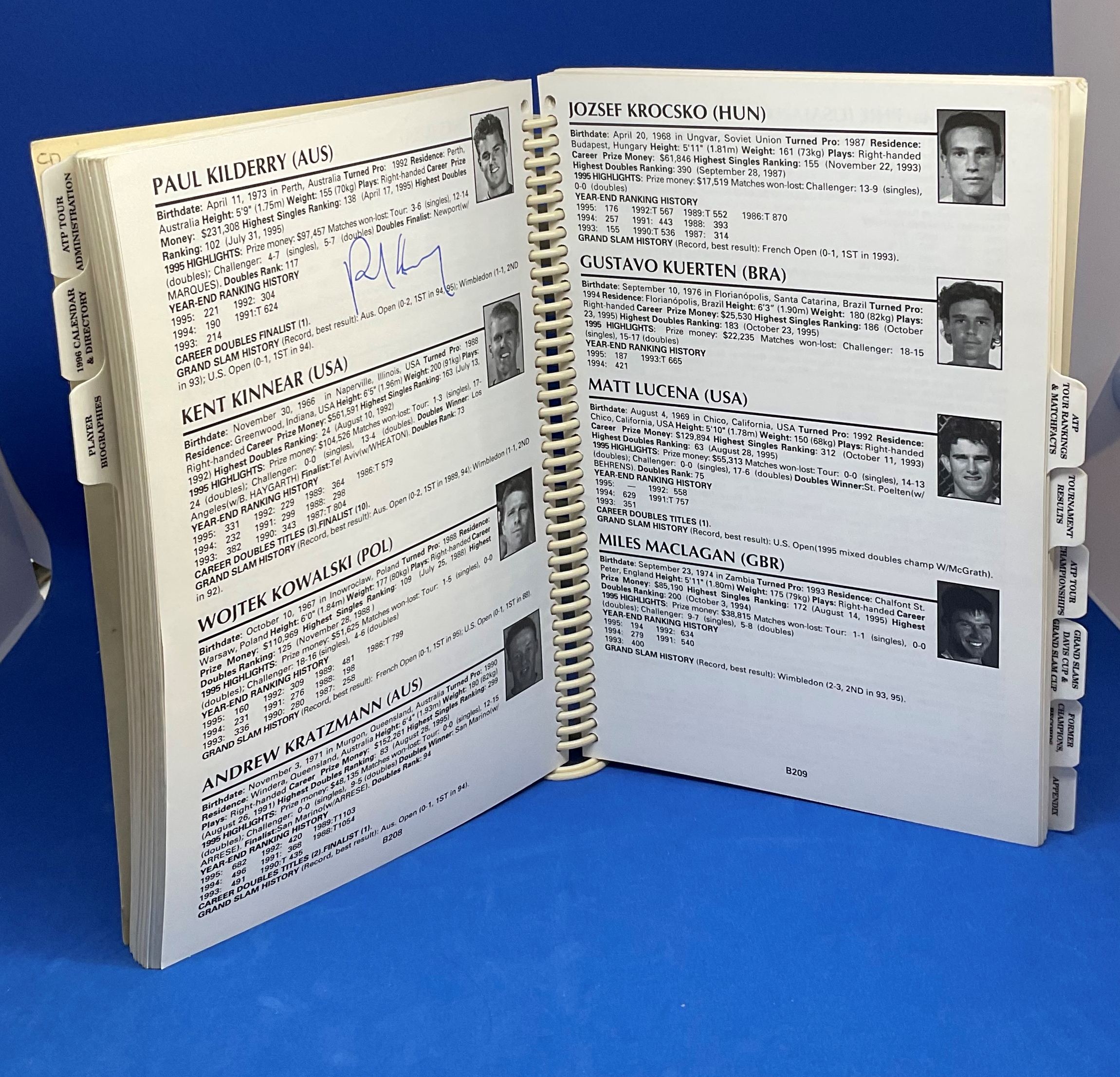 1996 ATP Player Guide Signed by 9 players on their respective biography pages. It is signed by: - Image 3 of 4