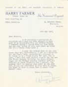 Music Harry Farmer organist typed signed letter 1957 on his own letterhead with good content. Good