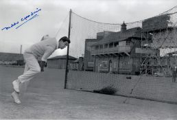 Autographed Freddie Goodwin 12 X 8 Photo - B/W, Depicting The Lancashire Ccc Bowler In The Nets