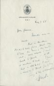 Horace King Labour politician signed handwritten one page letter with biography. Political